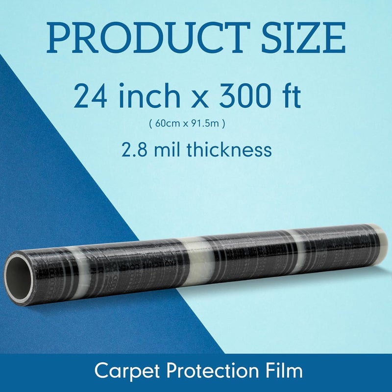 Drydiet Carpet Protection Film 24" x 300' Roll Self Adhesive Clear Plastic Carpet Protector Sticky Car Floor Mats Protector Cover Sheets for Stairs Rug Floor Runner Surface Protection - Image 2